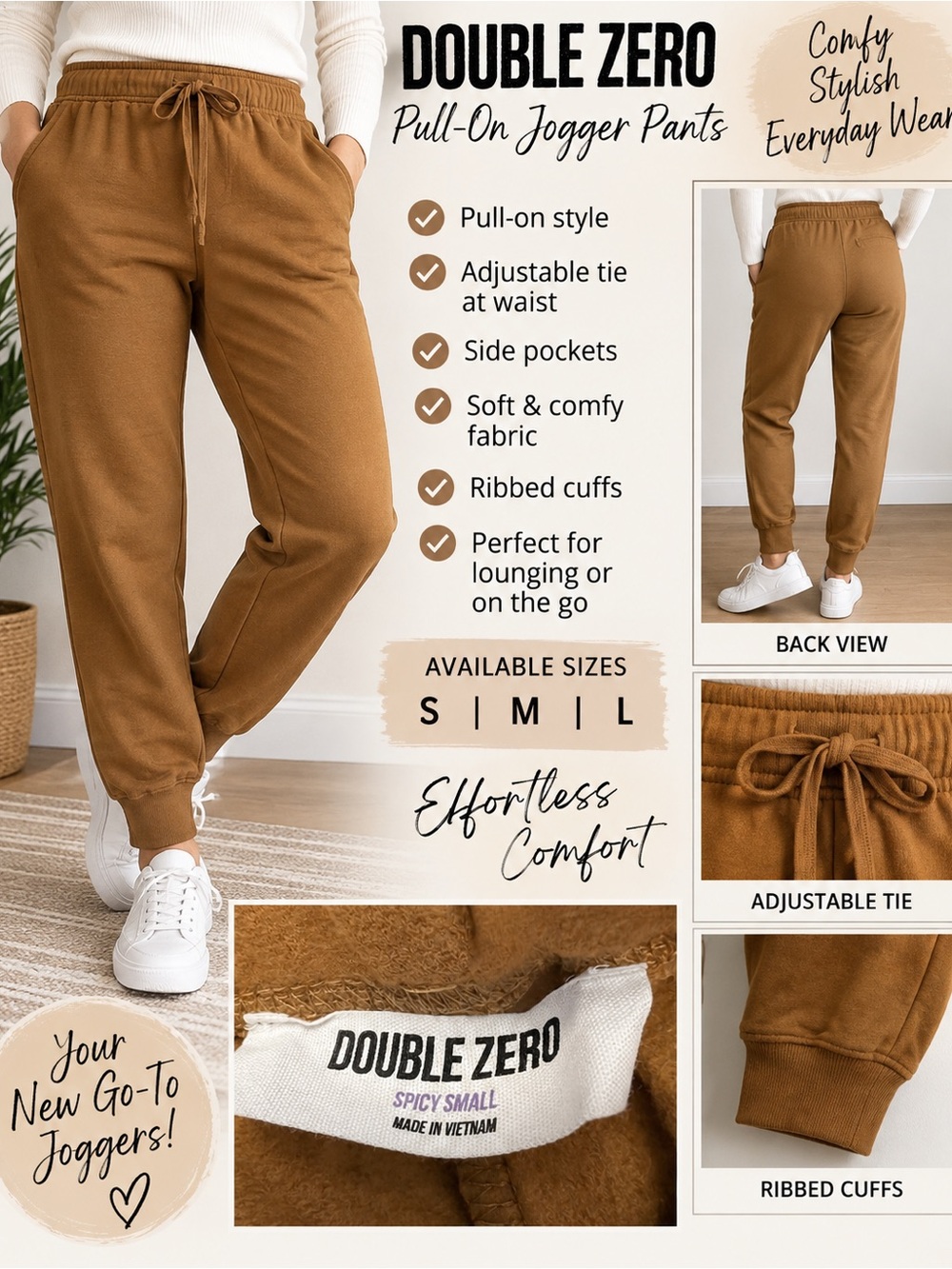 Double Zero Pull-On Jogger Pants in Brown